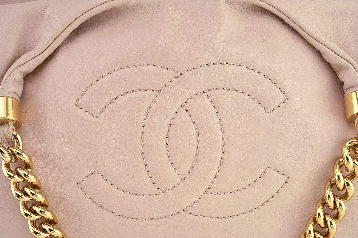 Chanel Beige Soft Chunky Chain Rodeo Drive Hobo Tote Bag