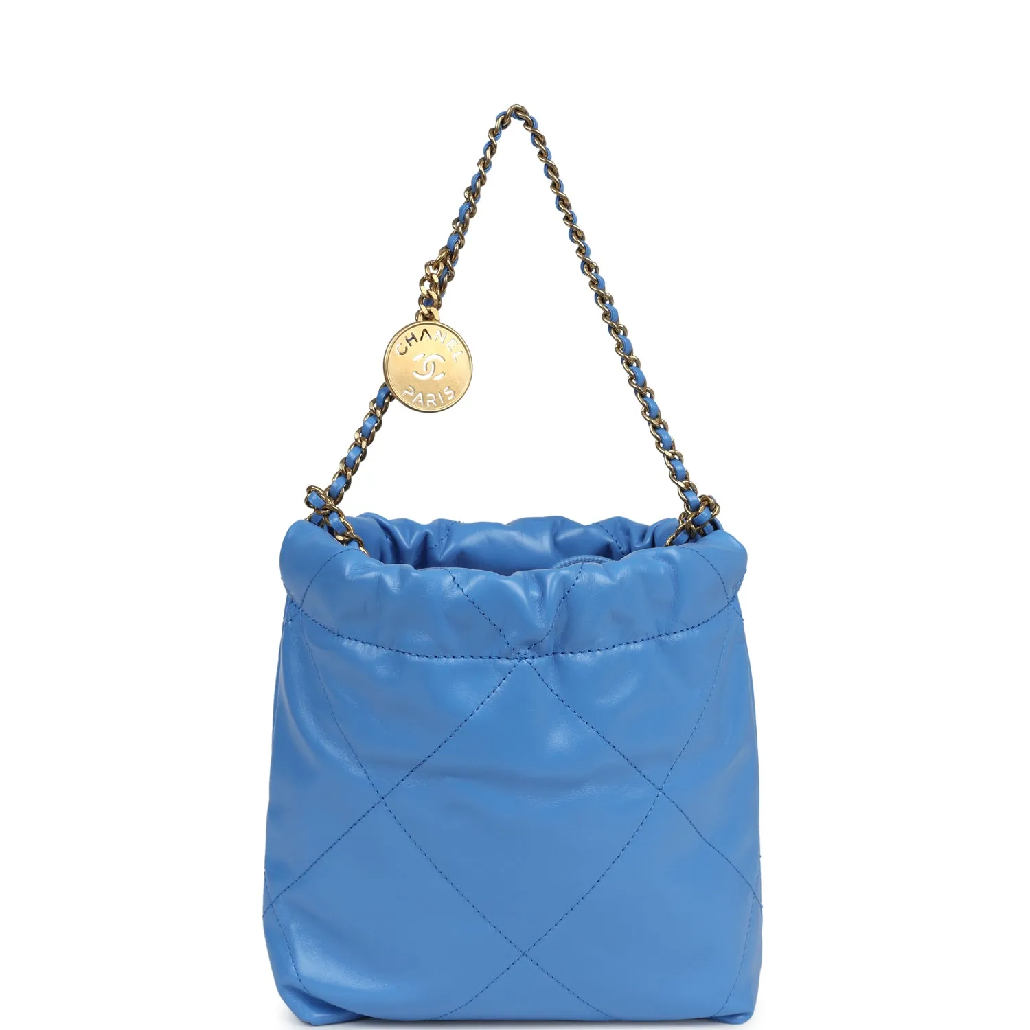 Chanel Mini 22 Bag Blue Shiny Aged Calfskin Gold Hardware