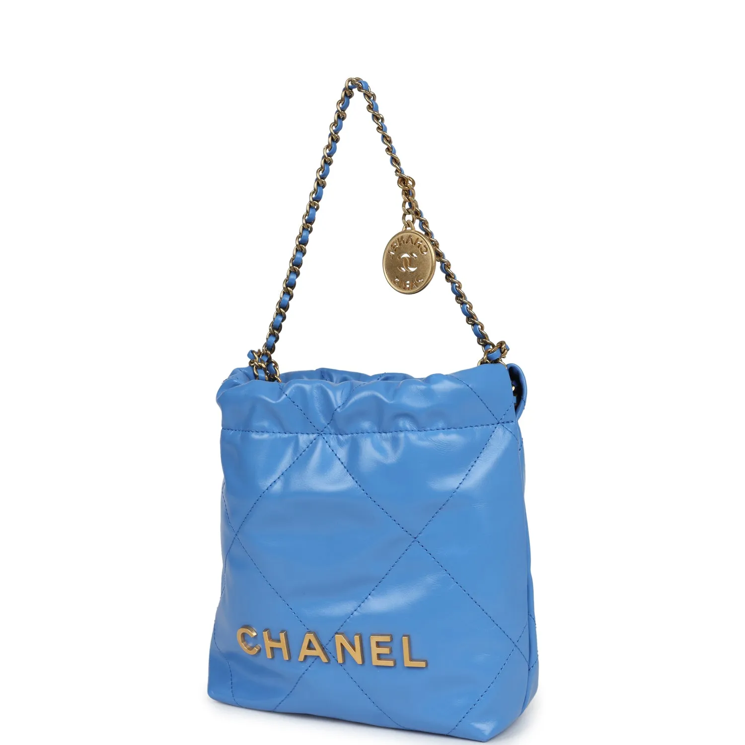 Chanel Mini 22 Bag Blue Shiny Aged Calfskin Gold Hardware