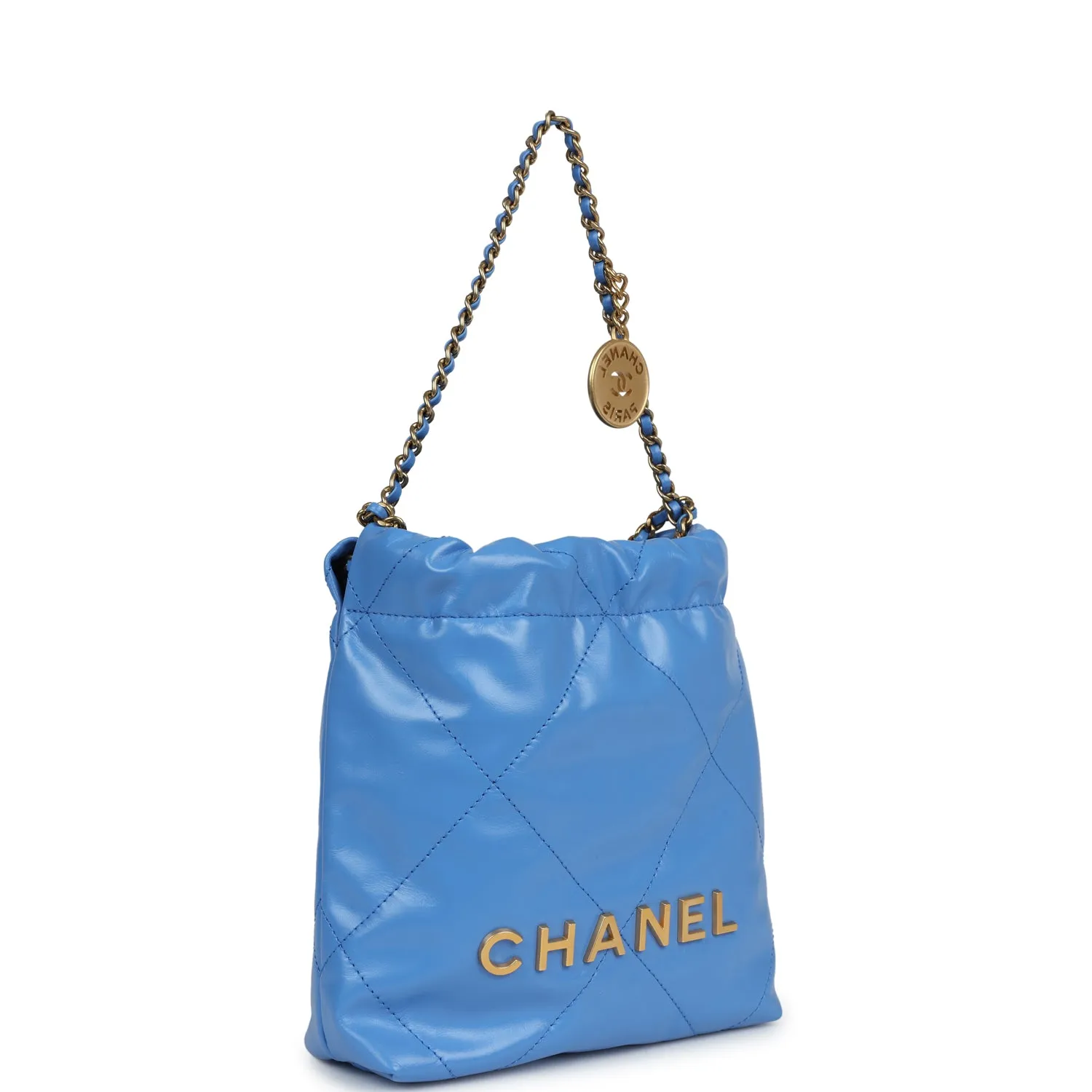 Chanel Mini 22 Bag Blue Shiny Aged Calfskin Gold Hardware