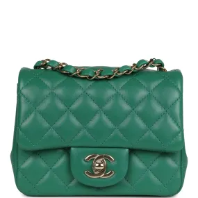 Chanel Mini Square Flap Bag Green Lambskin Gold Hardware