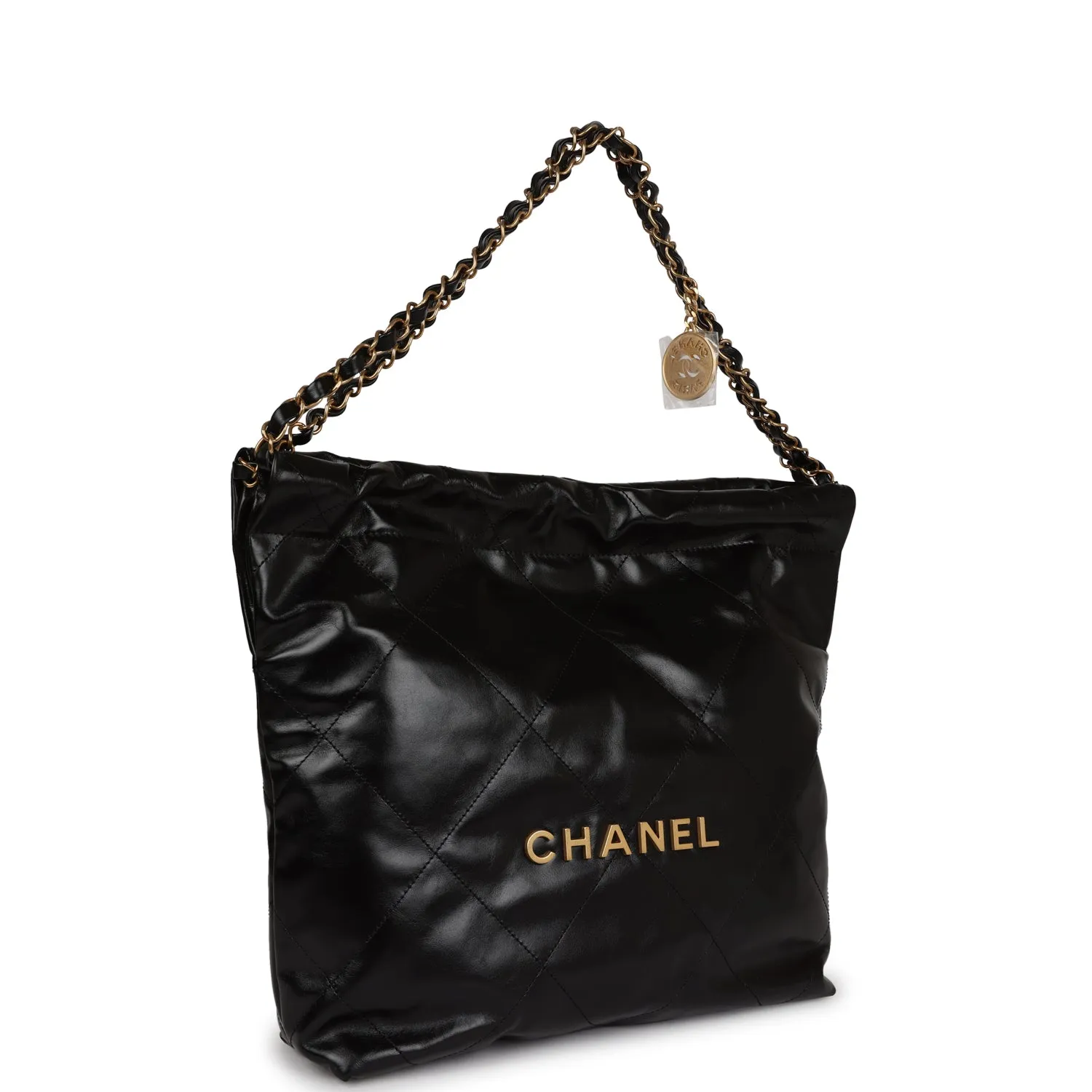 Chanel Small 22 Bag Black Shiny Crumpled Calfskin Gold Hardware