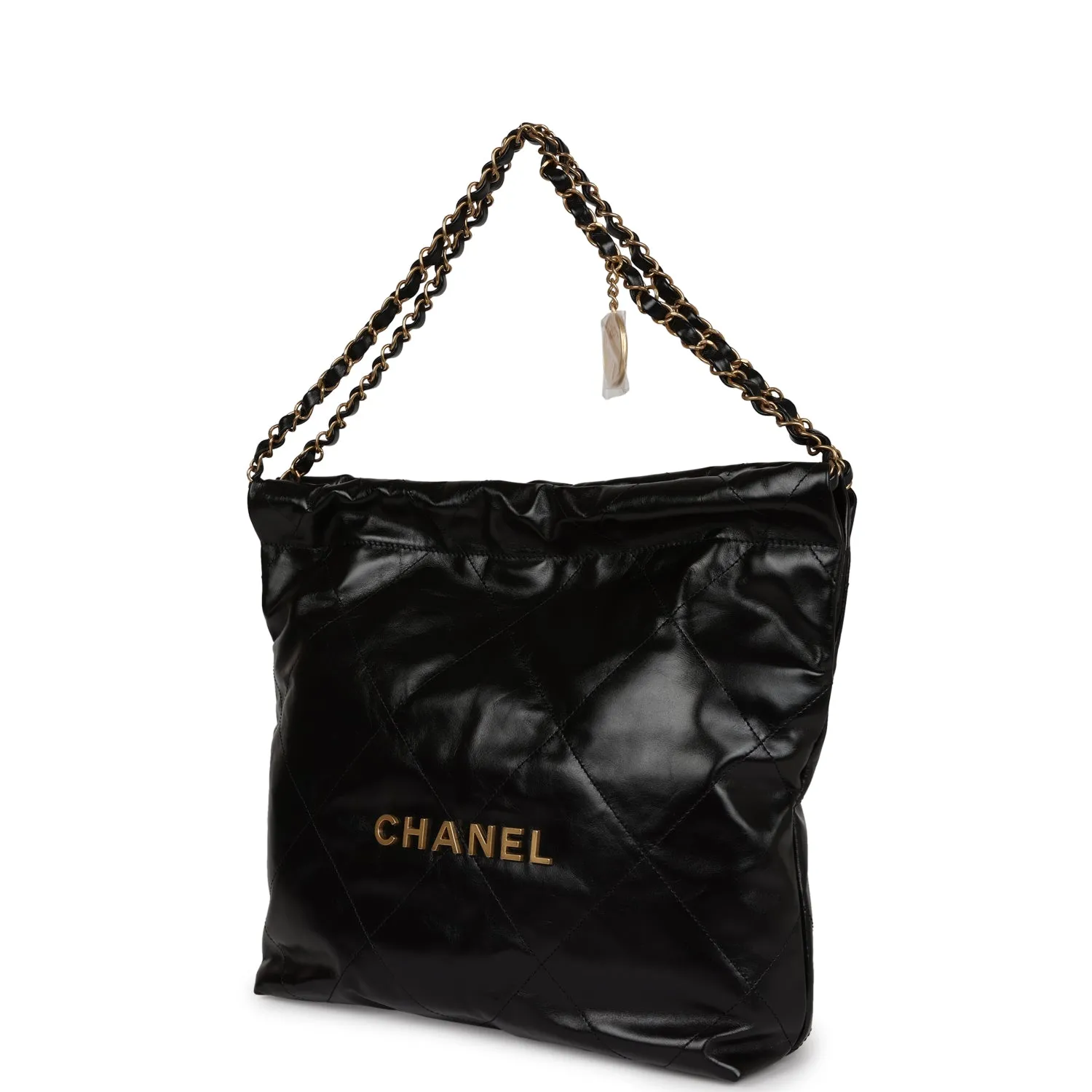 Chanel Small 22 Bag Black Shiny Crumpled Calfskin Gold Hardware