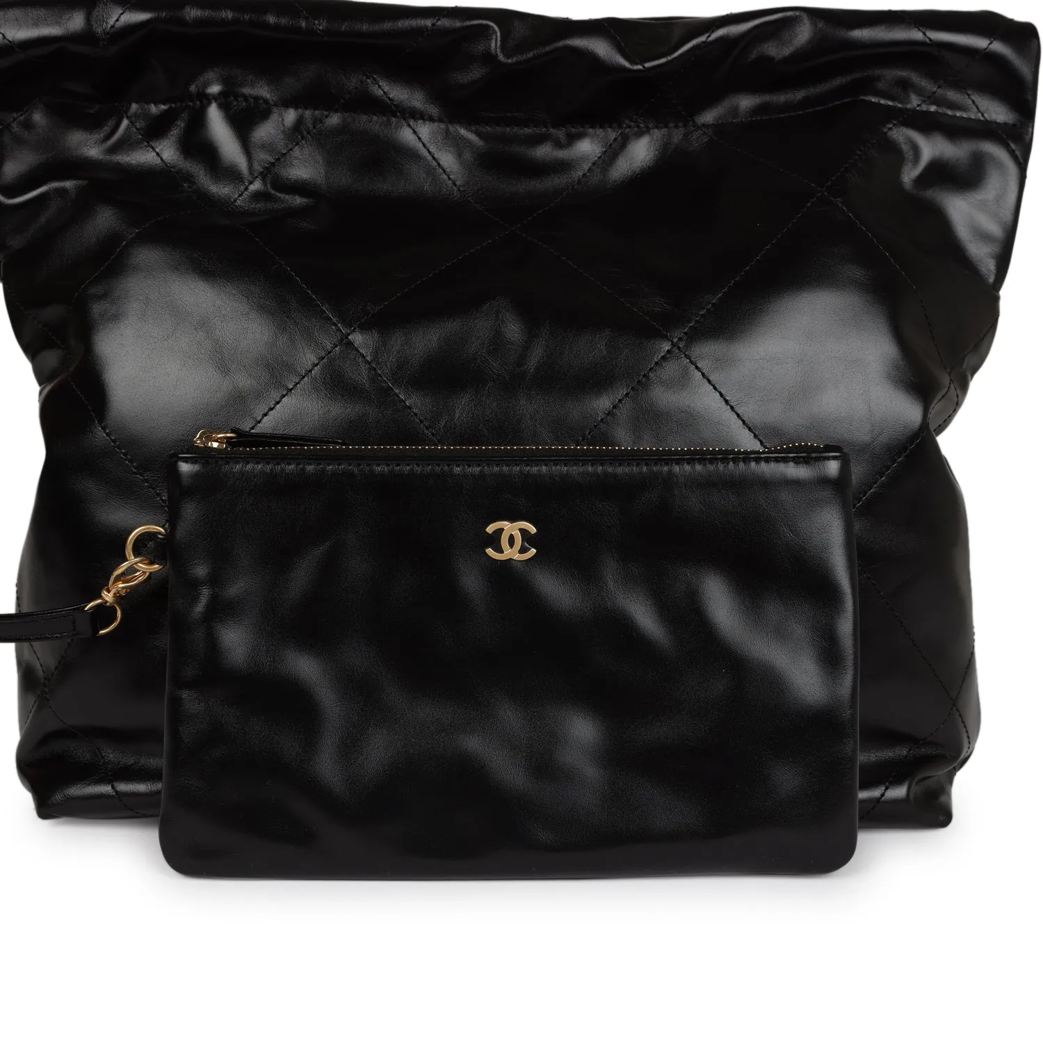 Chanel Small 22 Bag Black Shiny Crumpled Calfskin Gold Hardware