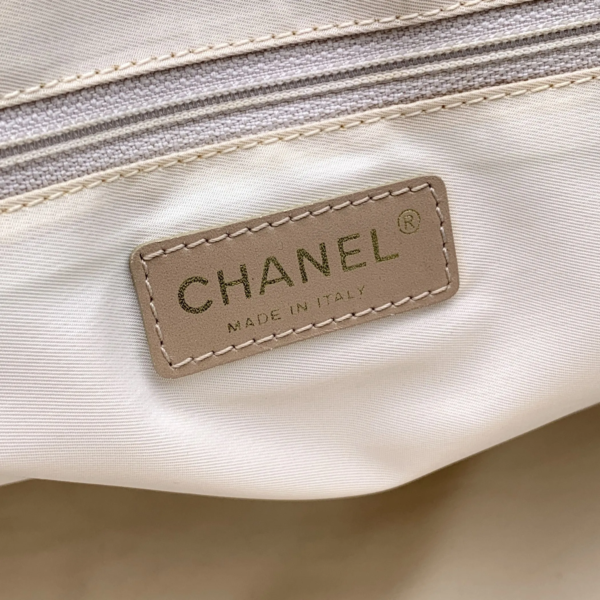 Chanel Vintage Beige Nylon New Travel Line Tote Shoulder Bag