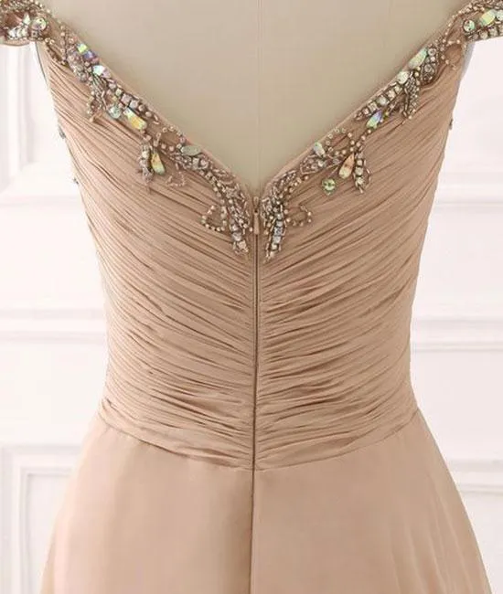 Charming Off-shoulder Floor-length A-line beading Evening dress,Wrinkled back zip long prom dress, PD0511