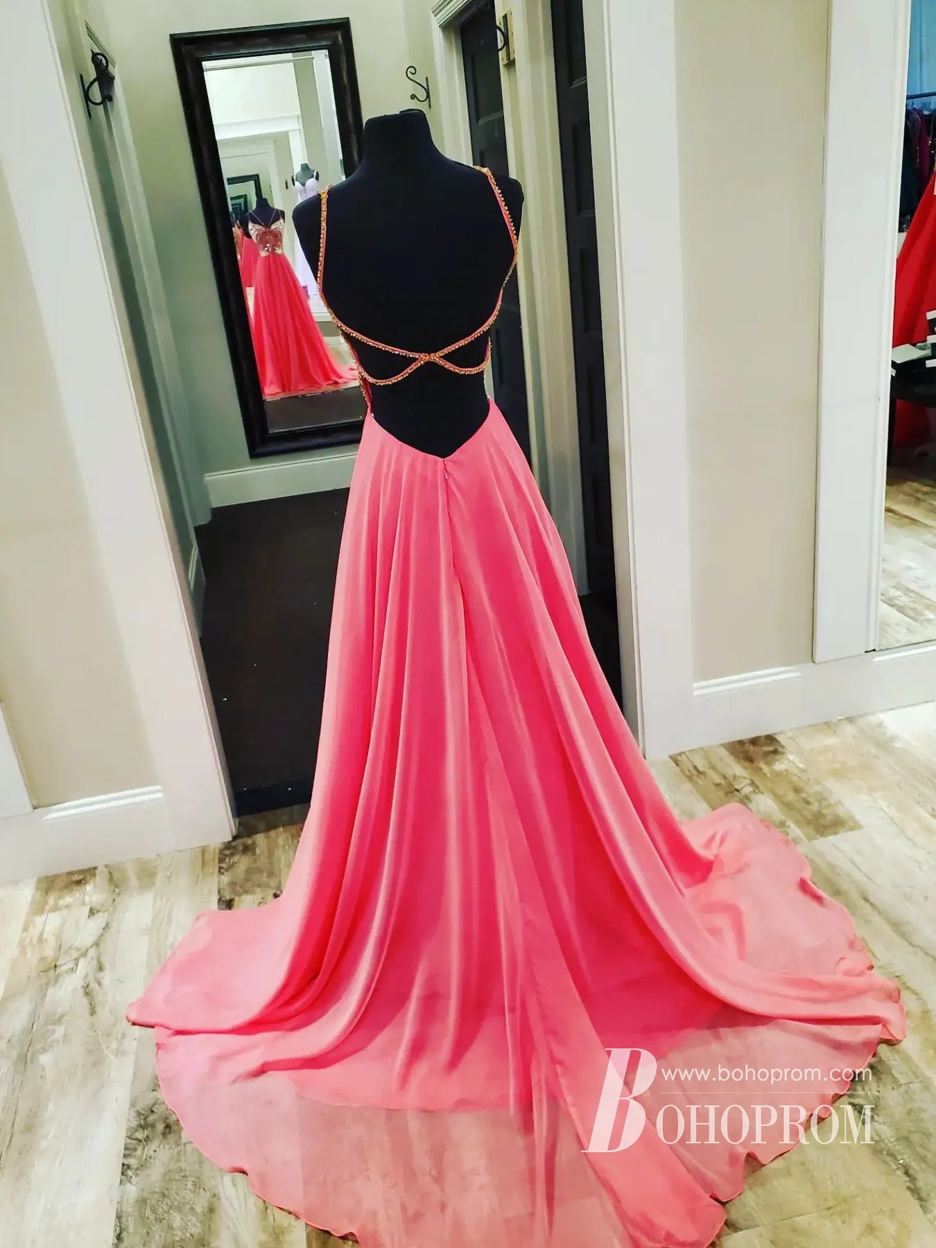 Charming Sequin Beadings Chiffon Spaghetti Straps Long A-line Prom Dresses PD772