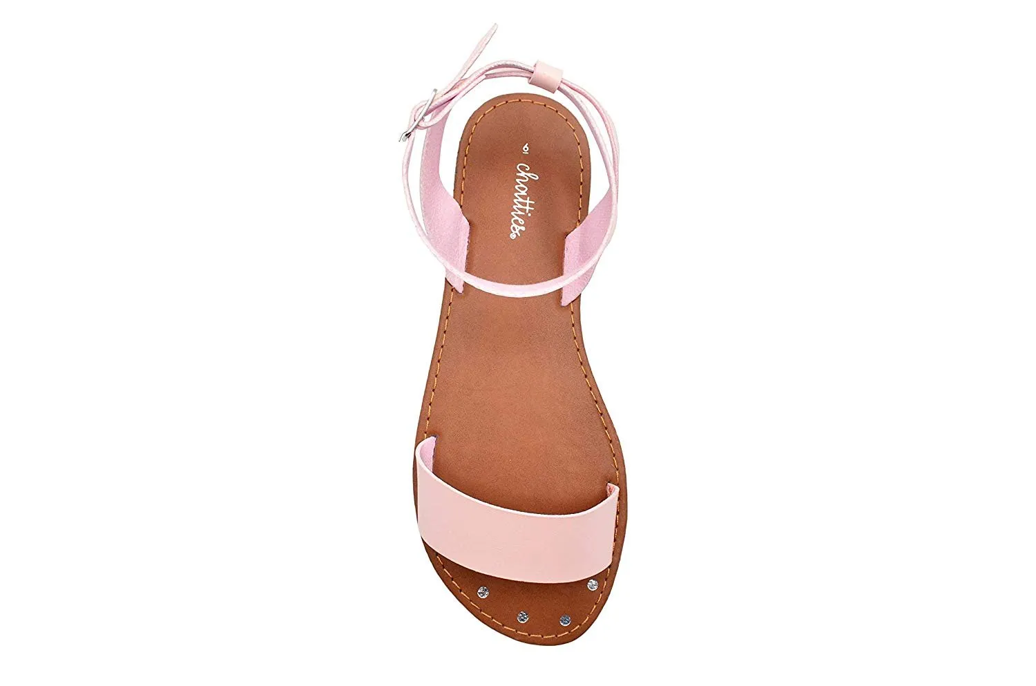 Chatties Ladies Fashion Sandals Pu Slingback Ankle Strap Flats with Printed Stud