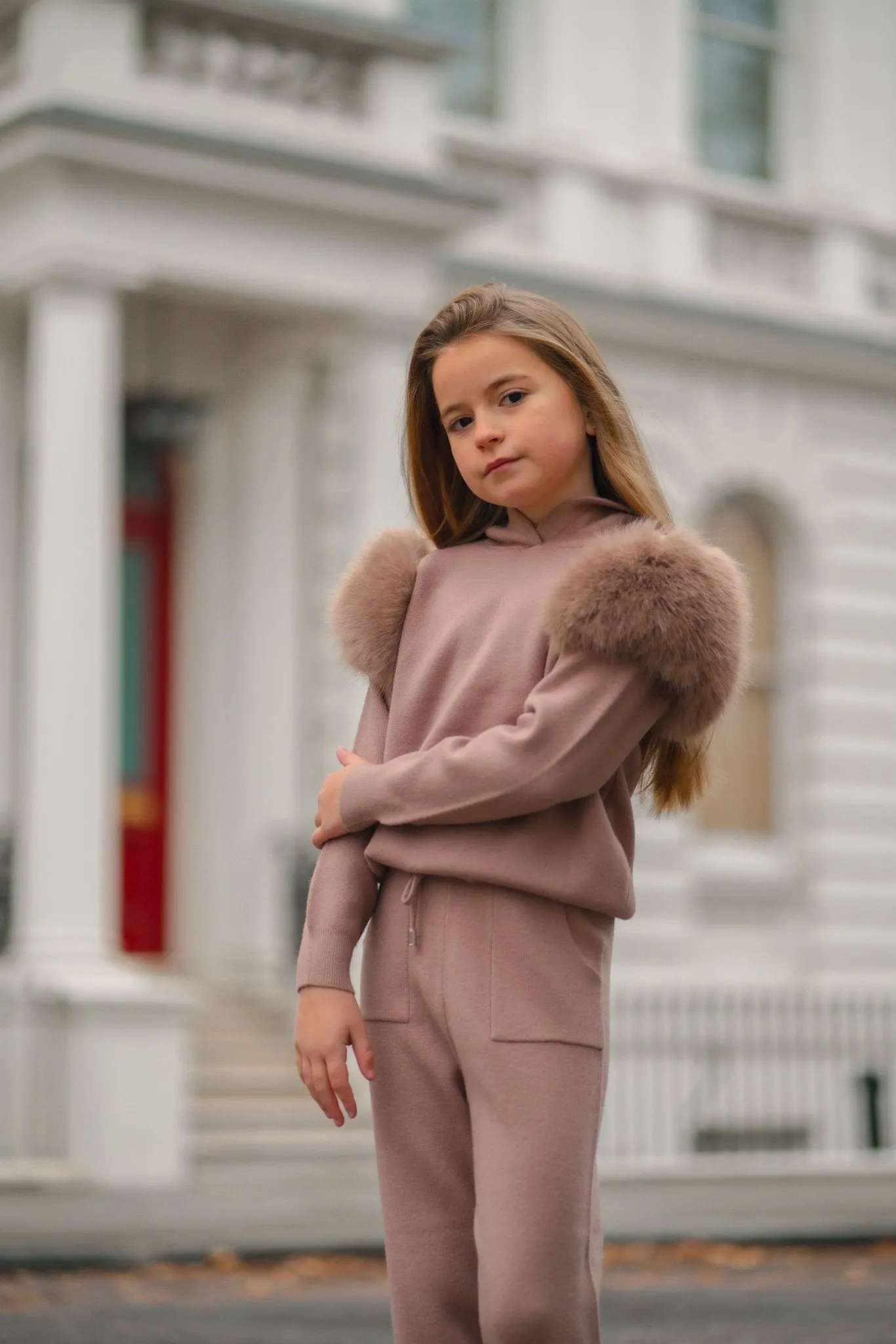 Childrens Taupe Premium Faux Fur Tracksuit