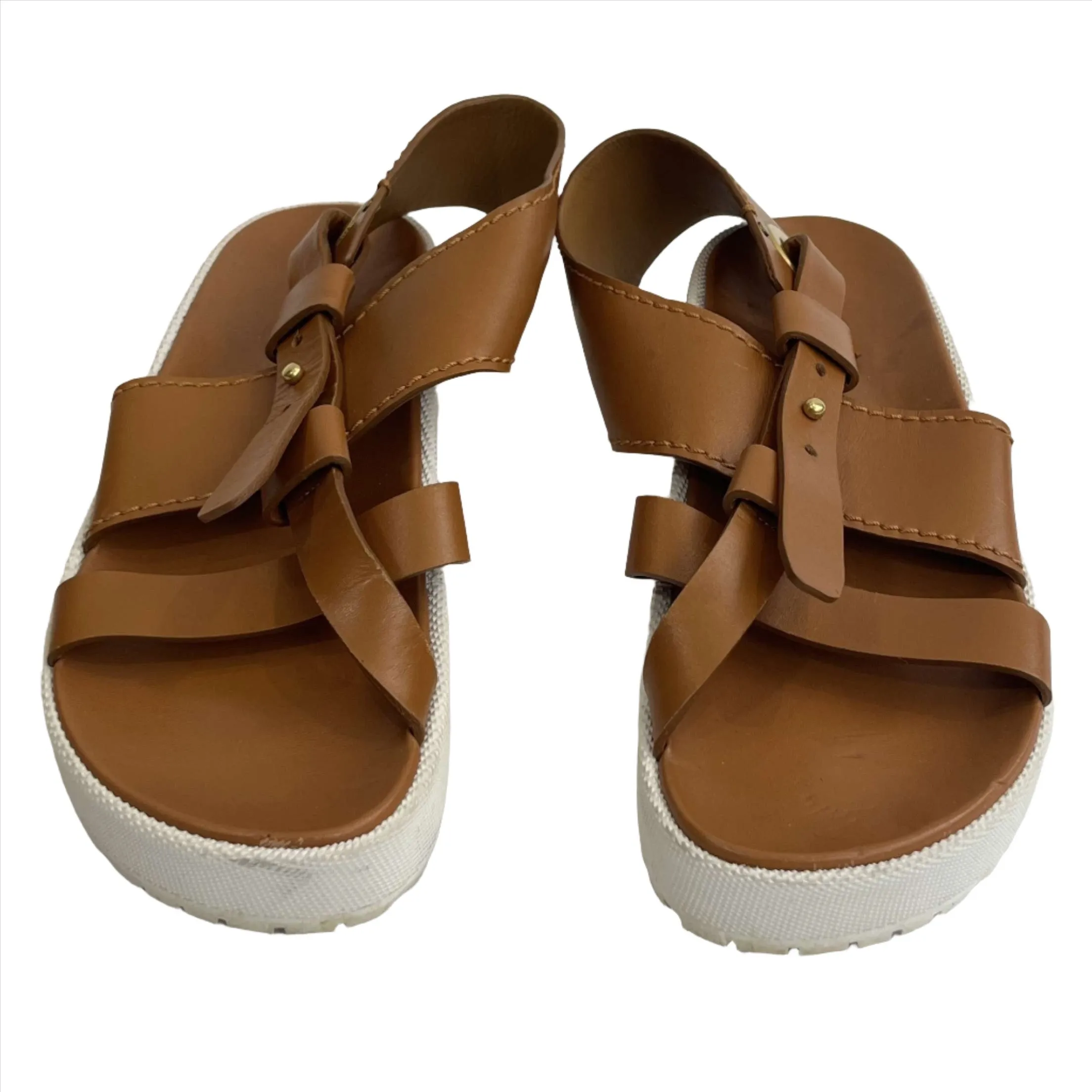 Chloe Tan & White Leather Sandals 38