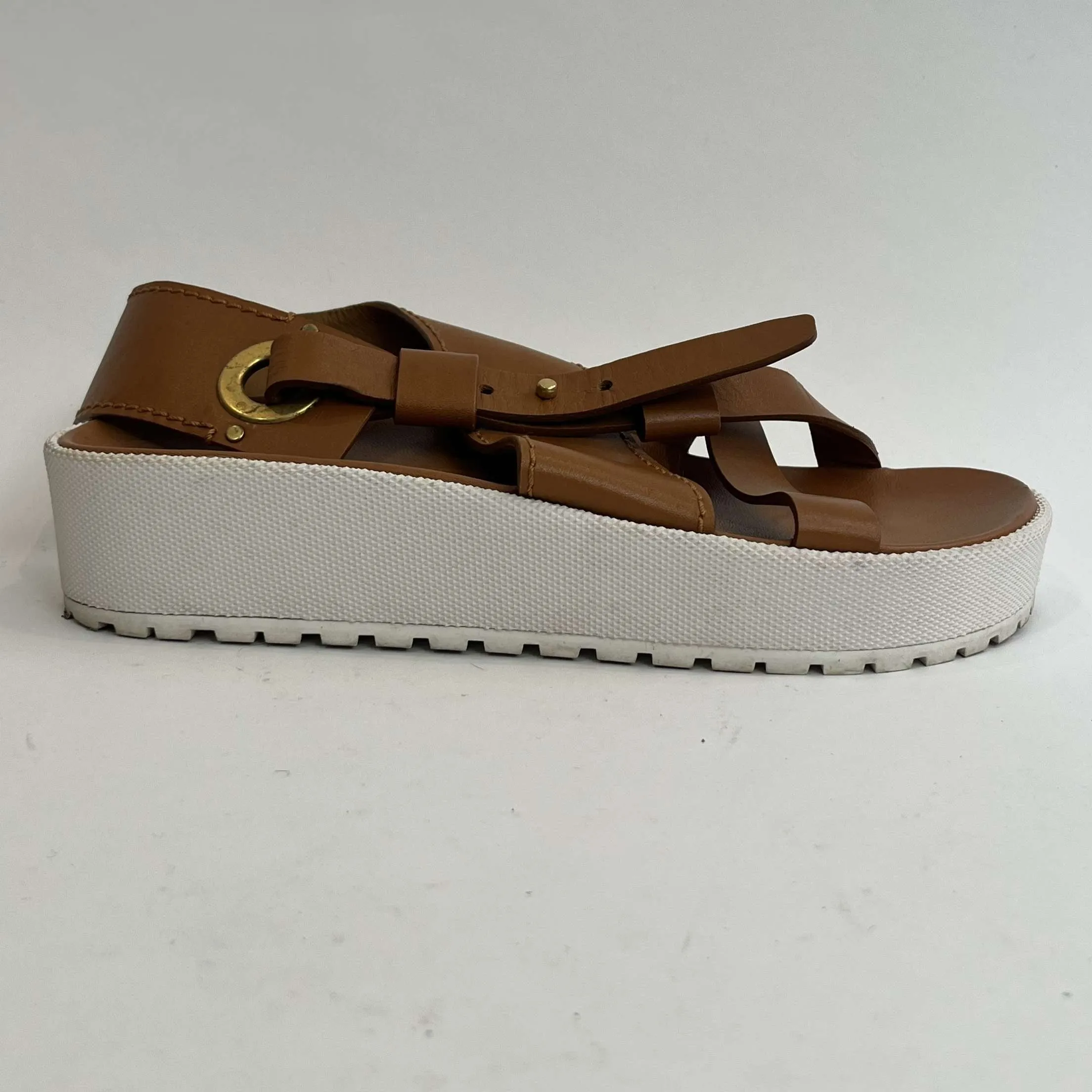 Chloe Tan & White Leather Sandals 38