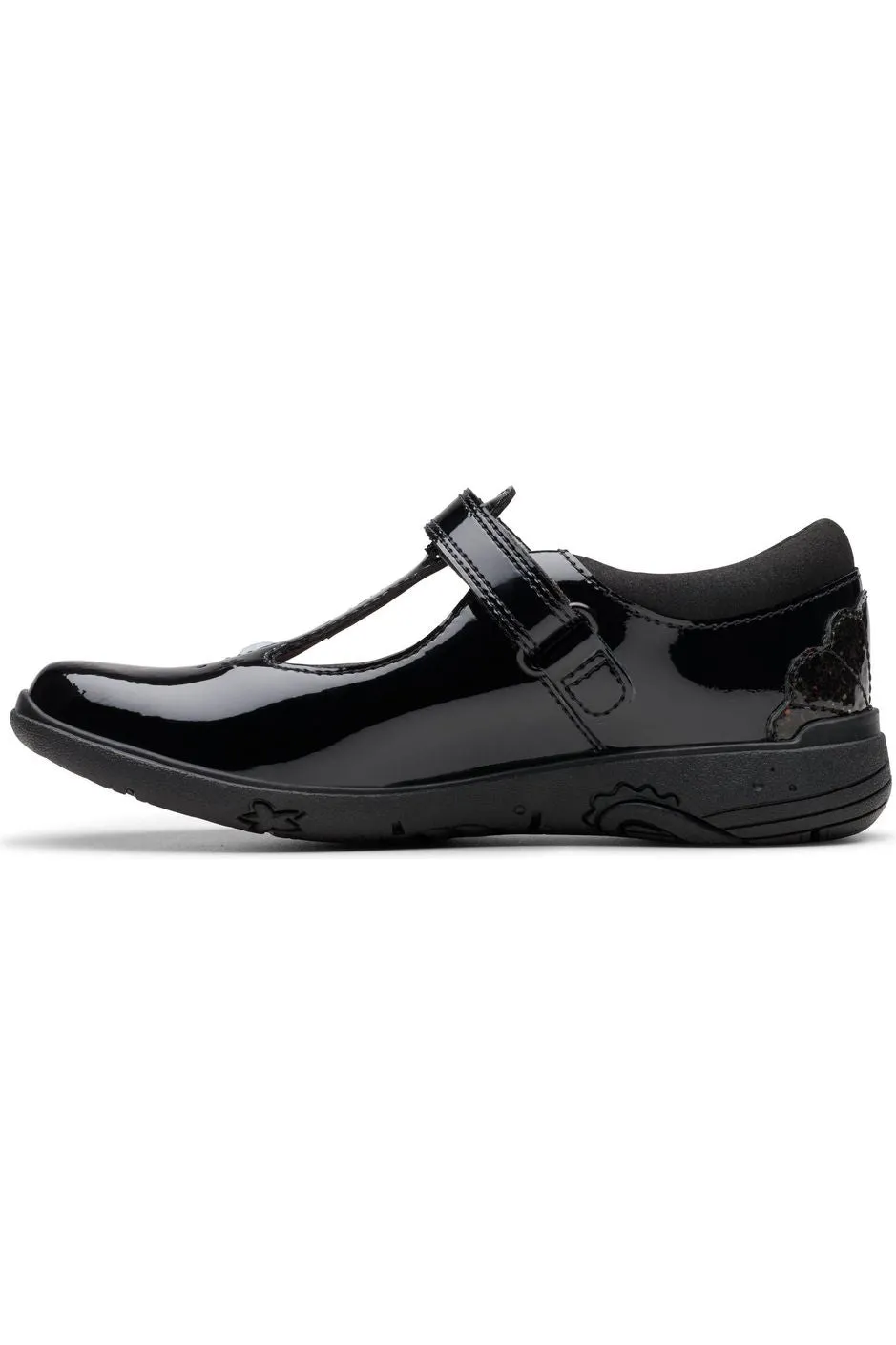 Clarks Relda Gem black patent school shoe