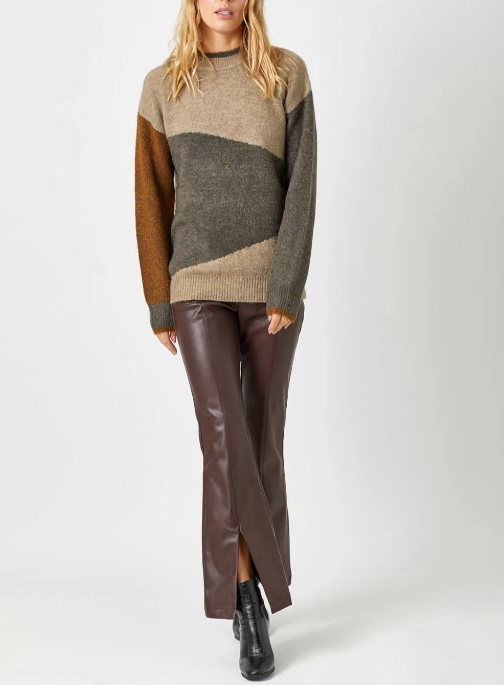 Color Block Mock Neck Sweater