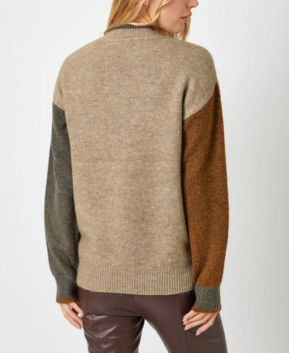 Color Block Mock Neck Sweater