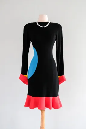 Coolest 1980's Pop Art Color Block Knit Dress  / Sz M