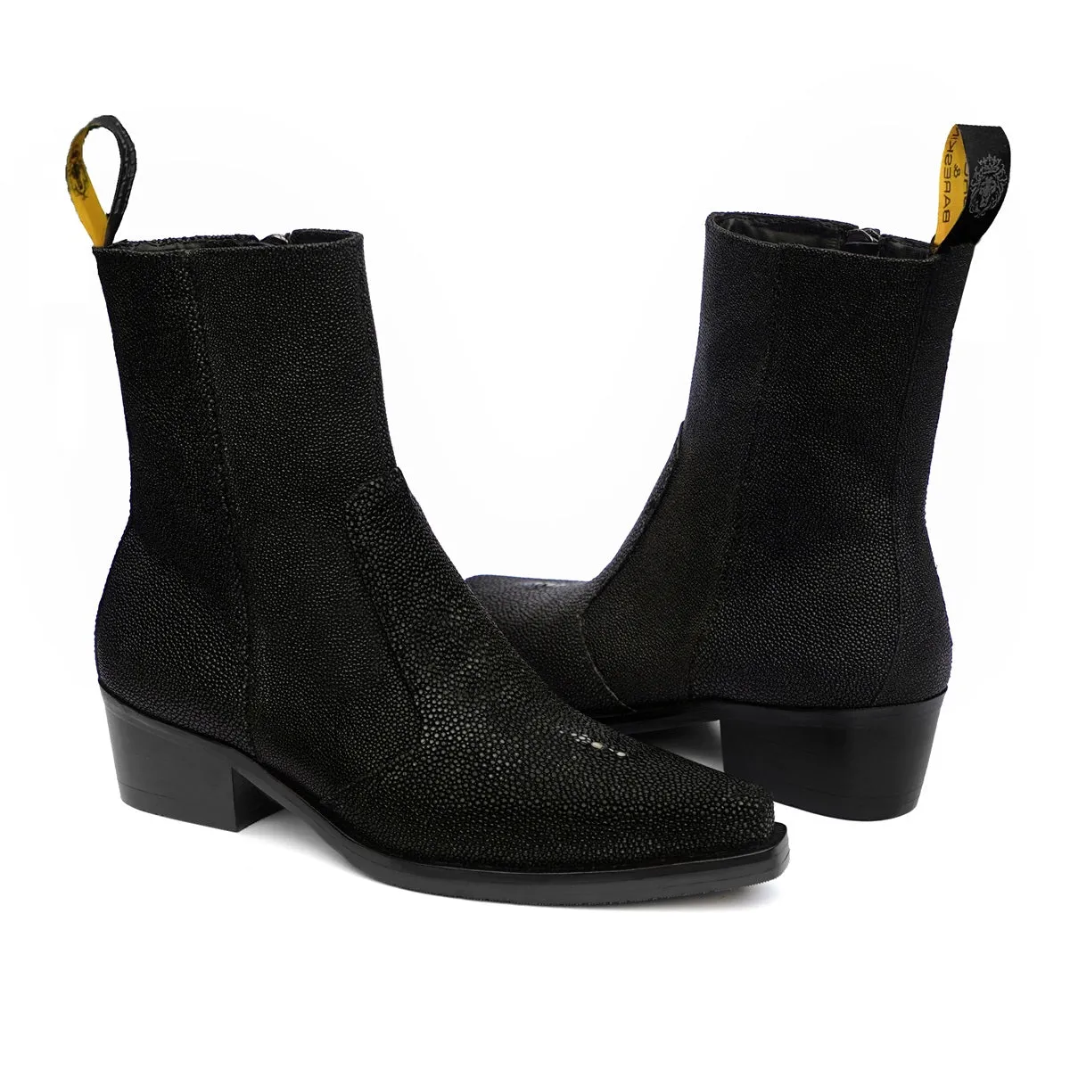 Cowboy Pointed-Toe Cuban-Heel Boot with Exotic Stingray Fish Leather