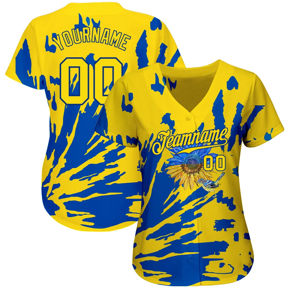 Custom 3D Pattern Design Ukraine Sunflower Nightingale Authentic Baseball Jersey