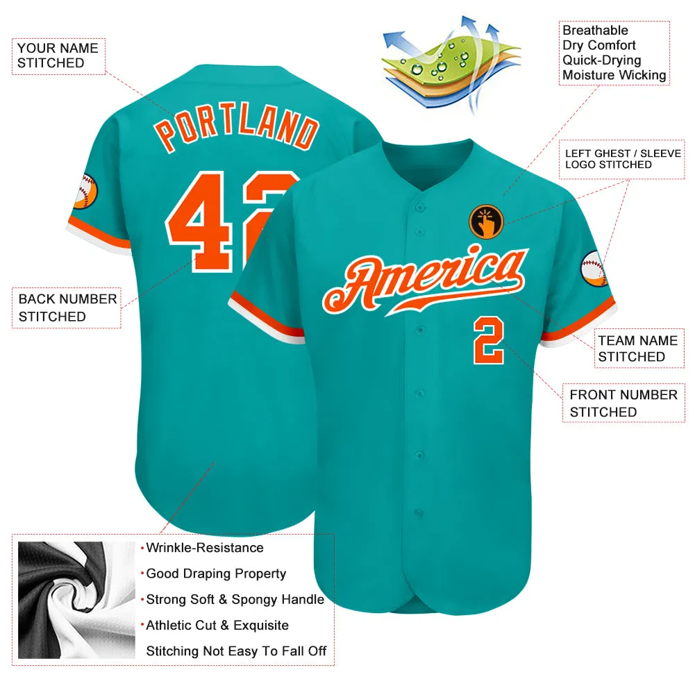 Custom Aqua Orange-White Authentic Baseball Jersey