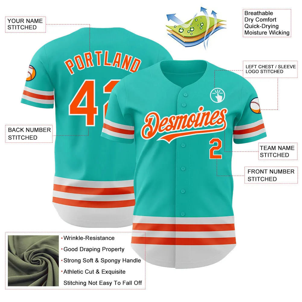 Custom Aqua Orange-White Line Authentic Baseball Jersey