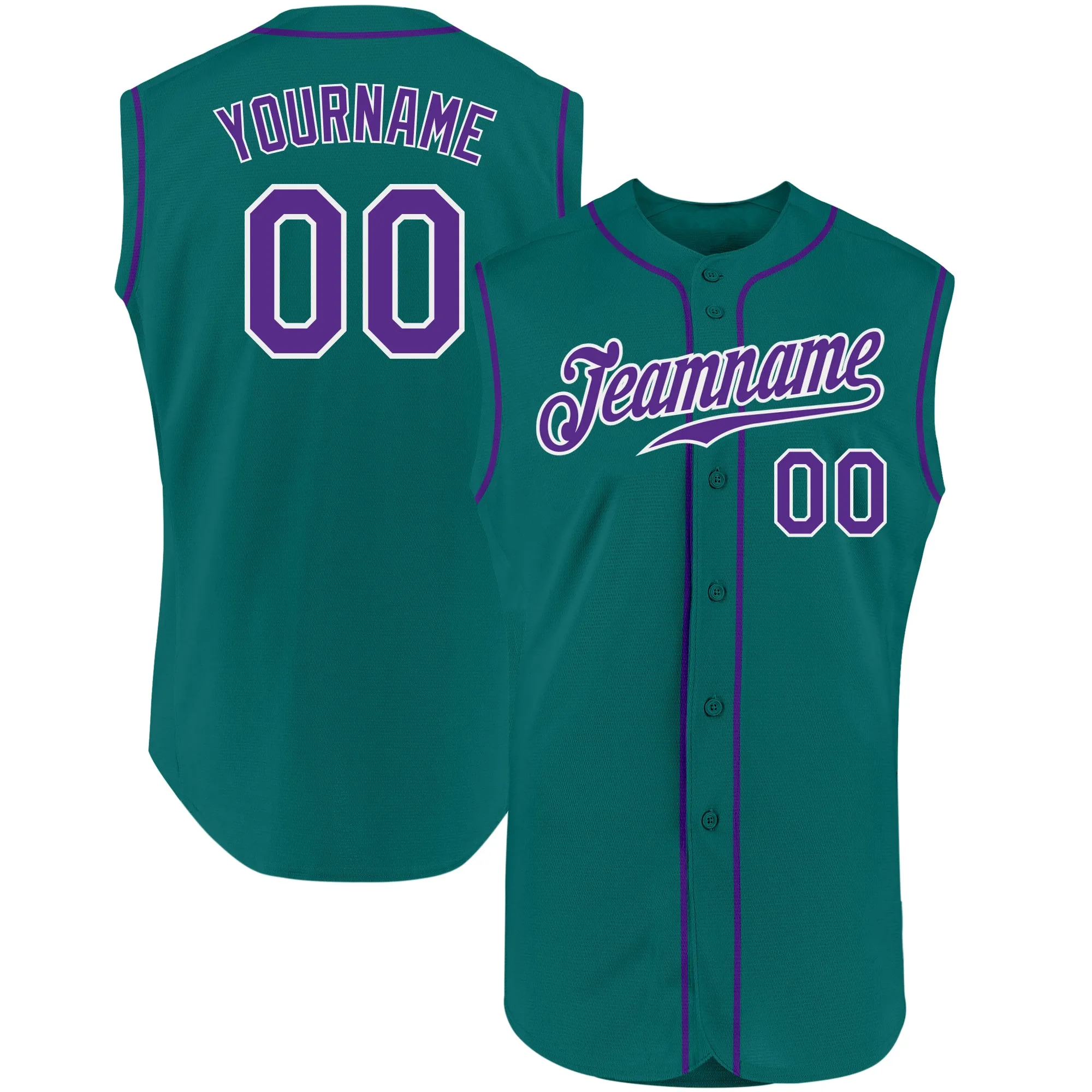 Custom Aqua Purple-White Authentic Sleeveless Baseball Jersey