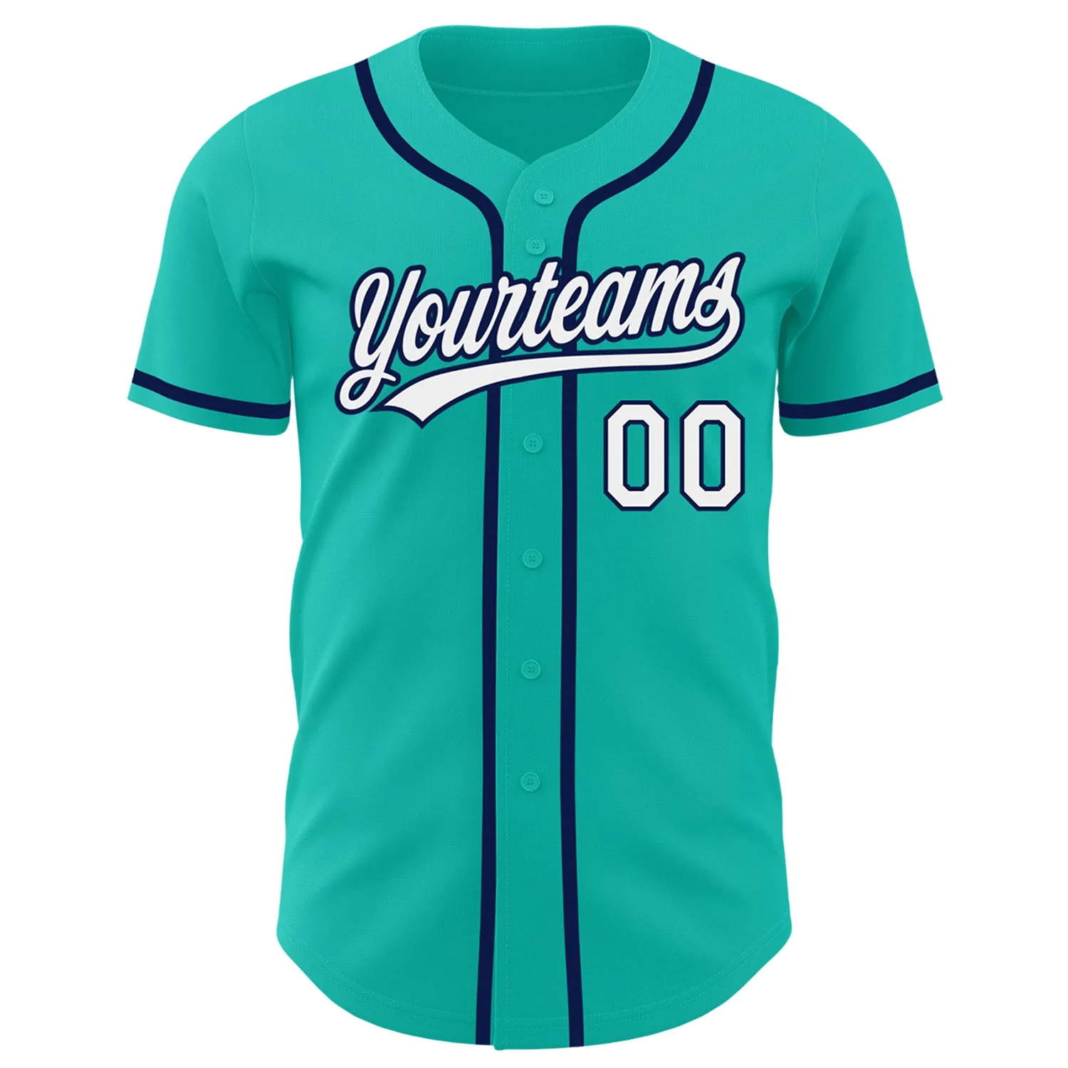 Custom Aqua White-Navy Authentic Baseball Jersey