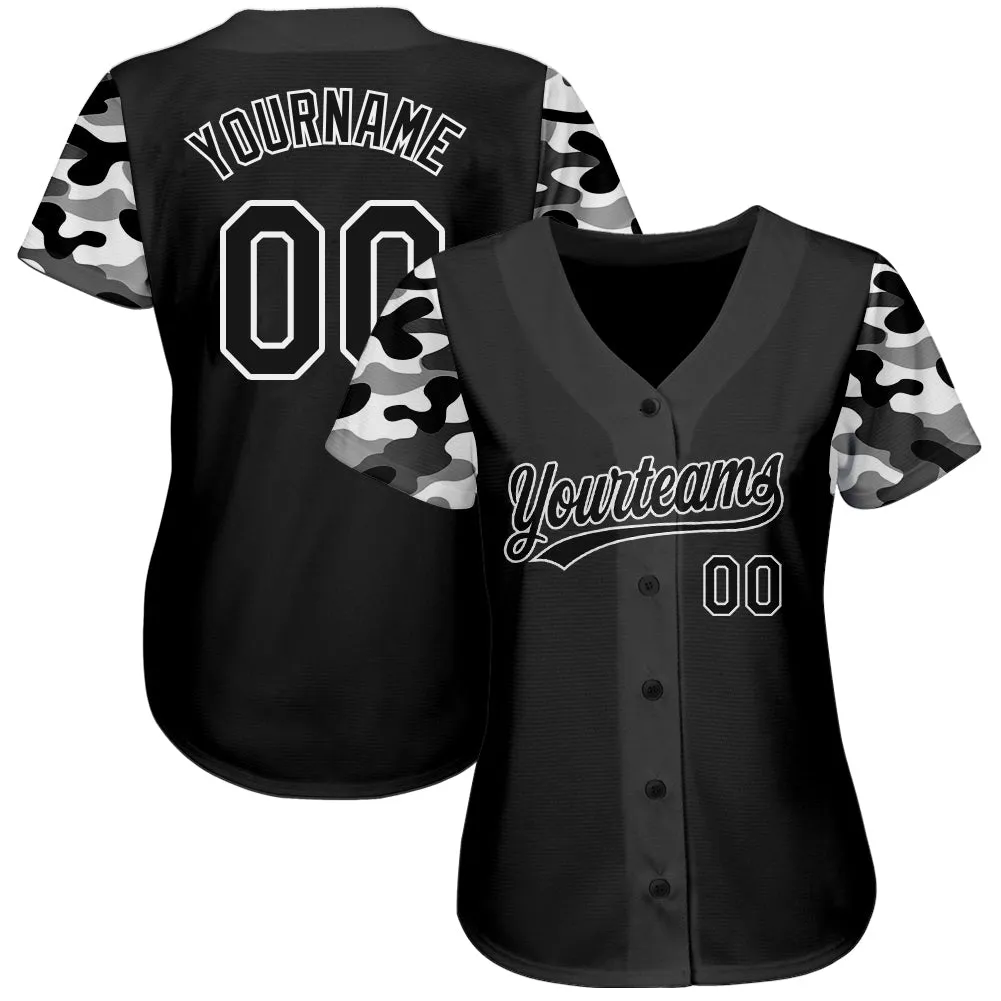 Custom Black Black-Camo 3D Pattern Design Authentic Baseball Jersey