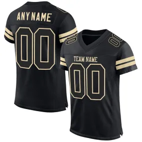 Custom Black Black-Cream Mesh Authentic Football Jersey