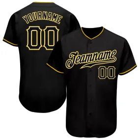 Custom Black Black-Gold Authentic Baseball Jersey