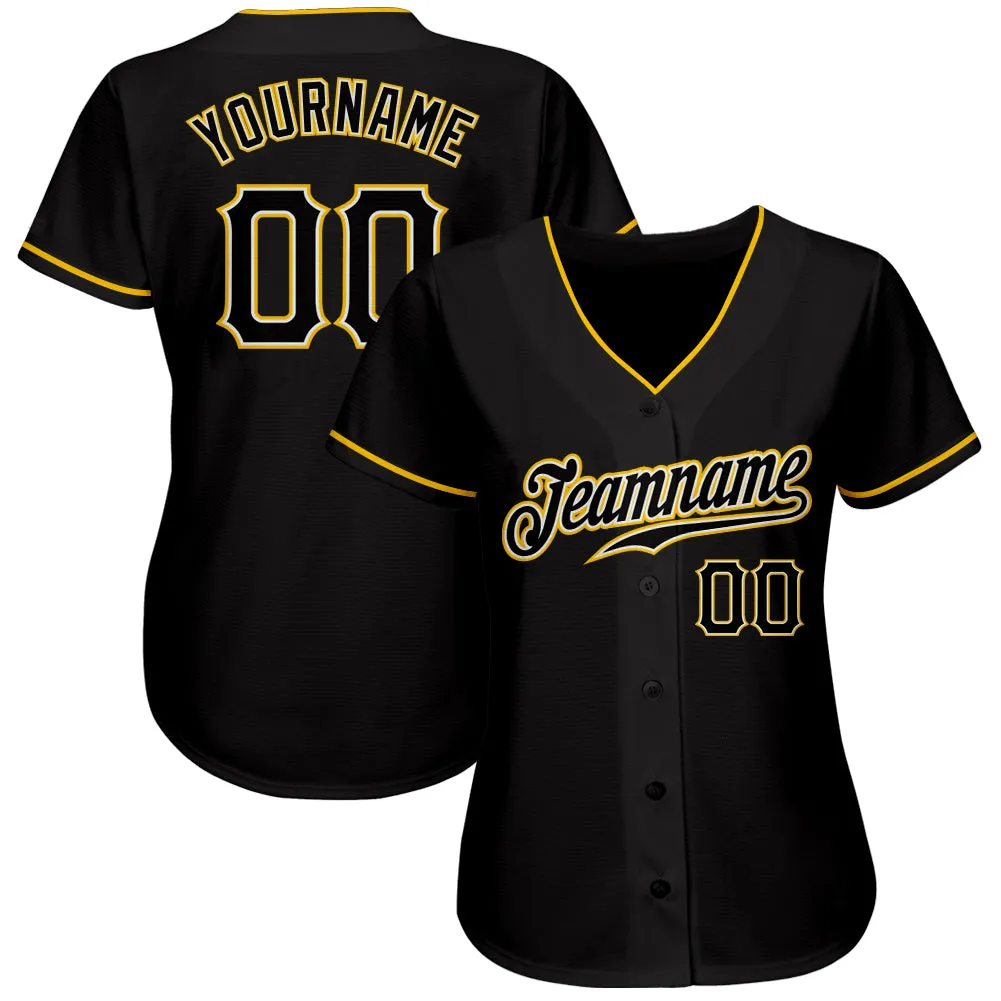 Custom Black Black-Gold Authentic Baseball Jersey