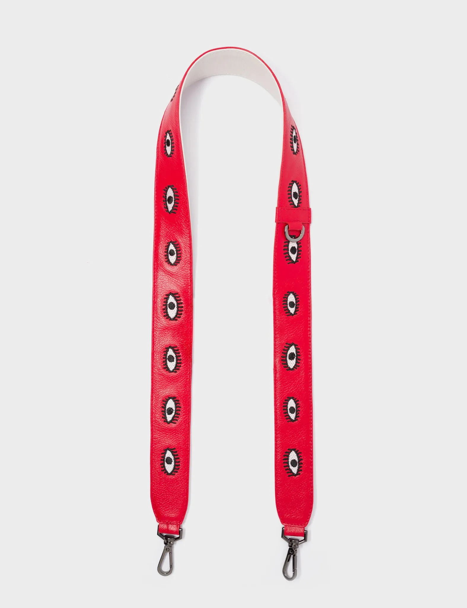 Detachable Red Leather Shoulder Strap - All Over Eyes Embroidery