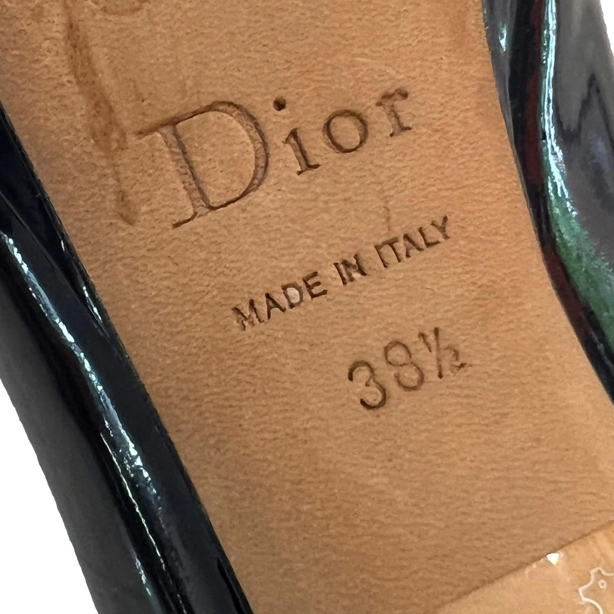 Dior Patent Leather Peep-Toe Pumps. Size 38.5