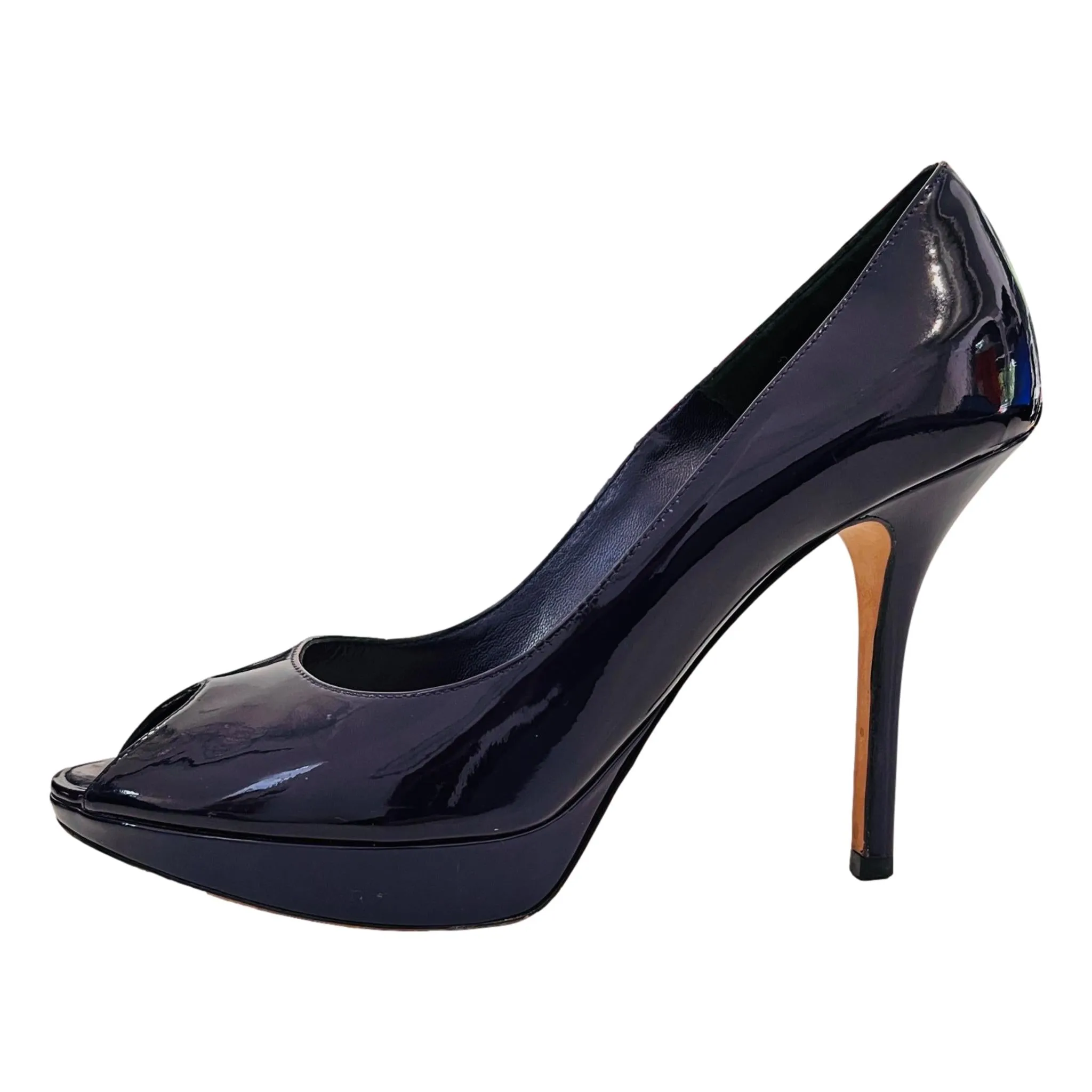 Dior Patent Leather Peep-Toe Pumps. Size 38.5