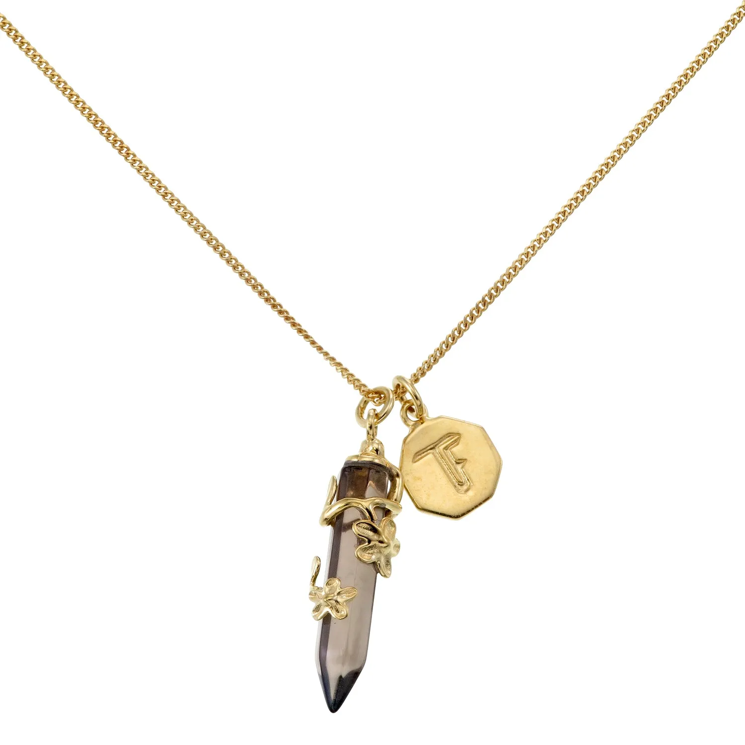 FLOWERING VINE NECKLACE - SMOKY QUARTZ - GOLD