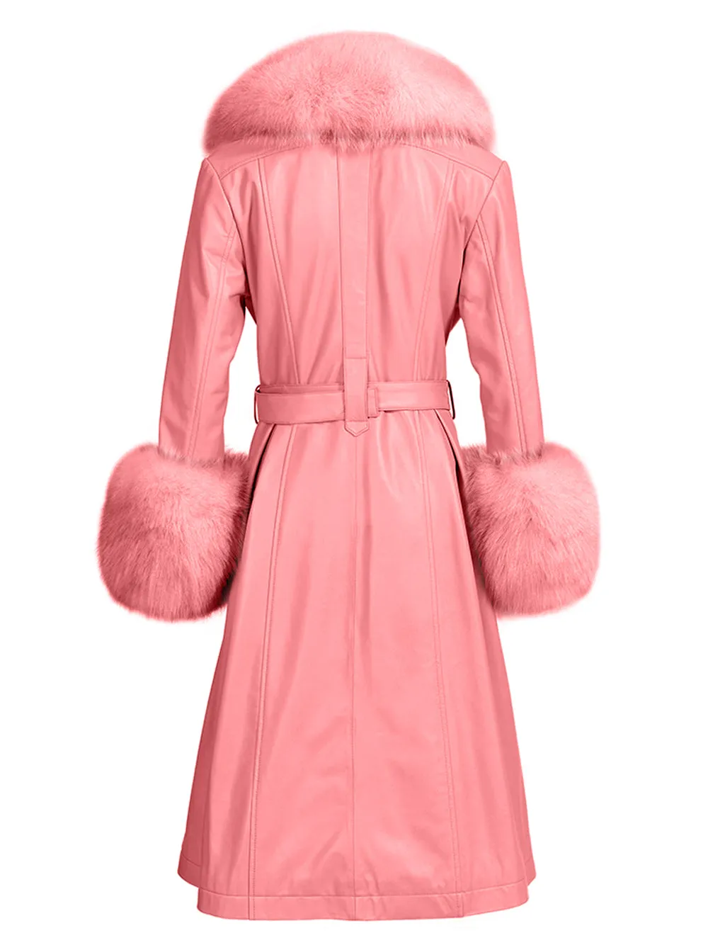 Foxy Leather Coat w/ Fox Fur In Rose Pink