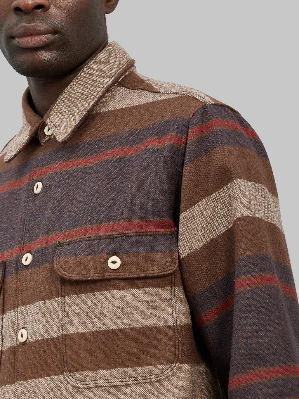 Freenote Cloth Benson Brown Stripe Overshirt