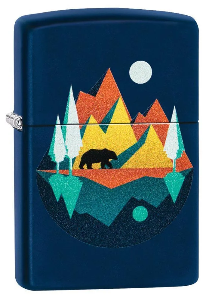 Geometric Bear and Mountains Design