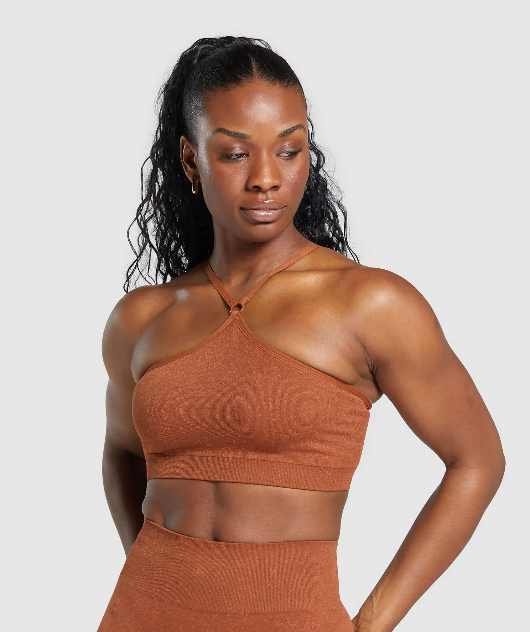 Gymshark Adapt Fleck Seamless Halterneck Bralette - Copper Brown/Terracotta Orange