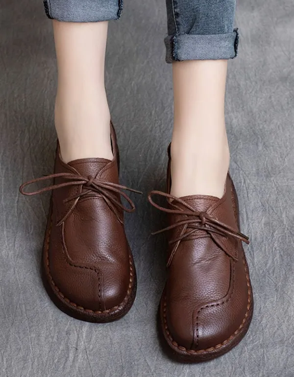 Handmade Lace-Up Soft Leather Retro Flat Shoes 41-42