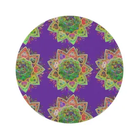 Handmade Mandala Round Rug with Grape Background - 60" Chenille Decor