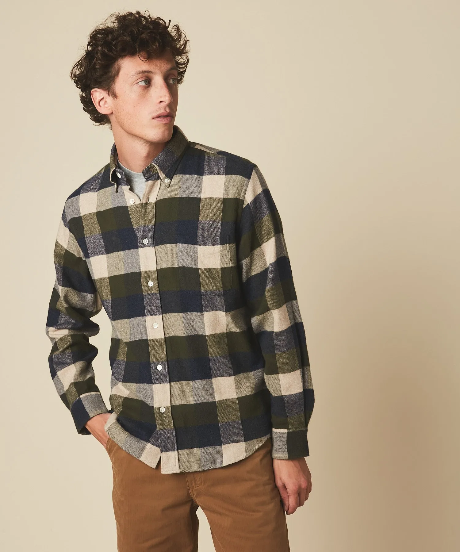 Hartford Pitt Woven Shirt - Navy, Army & Natural