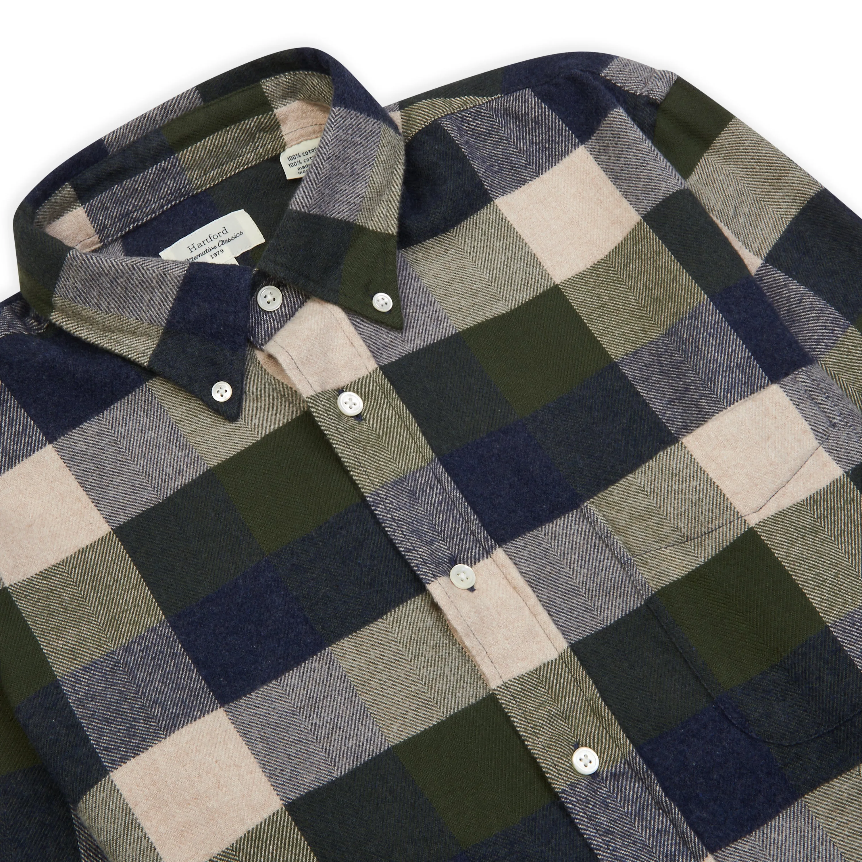 Hartford Pitt Woven Shirt - Navy, Army & Natural