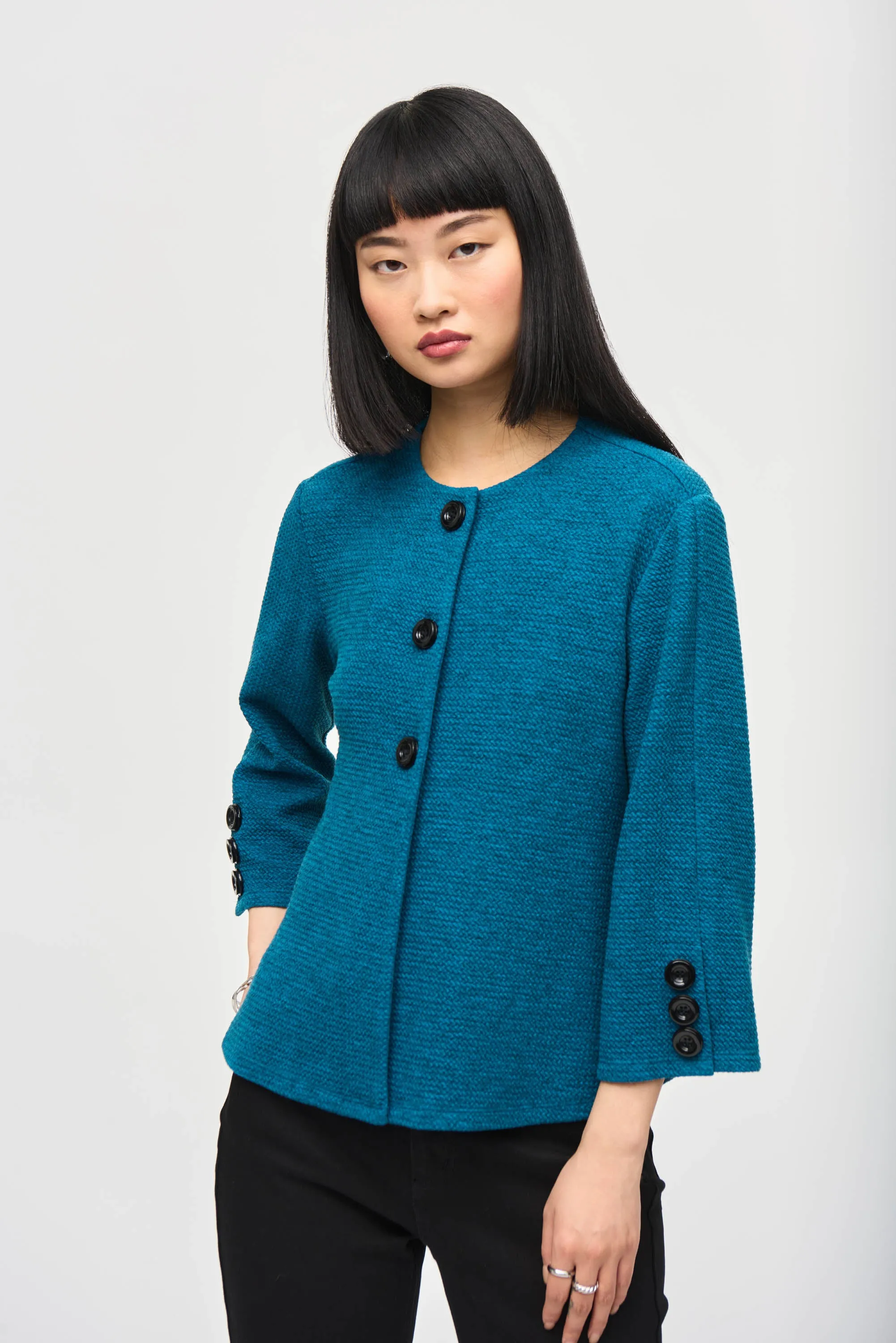 J.R 243094 Jacquard Sweater Knit Fitted Jacket