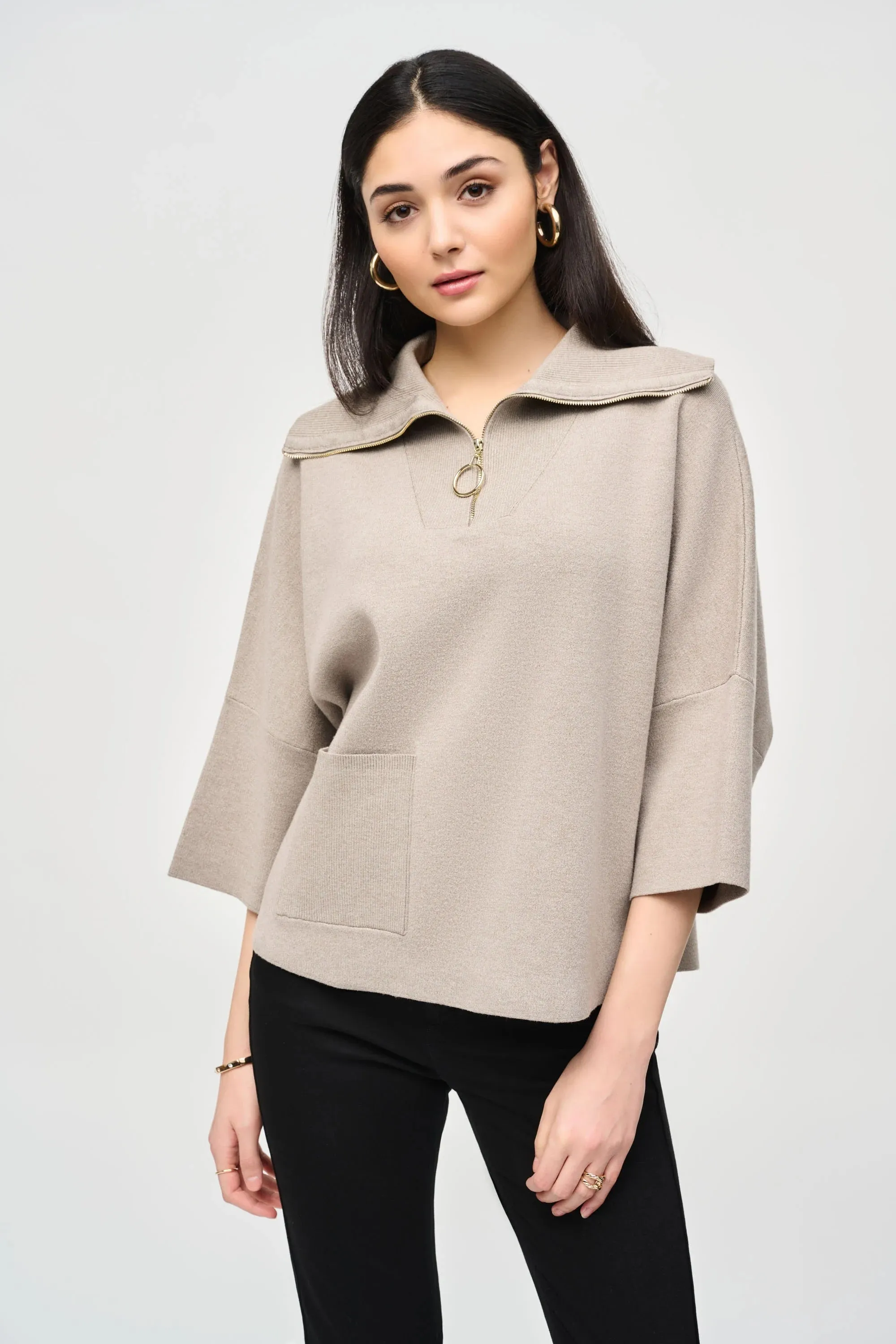 J.R 243954 Jacquard Zipped Collar Sweater