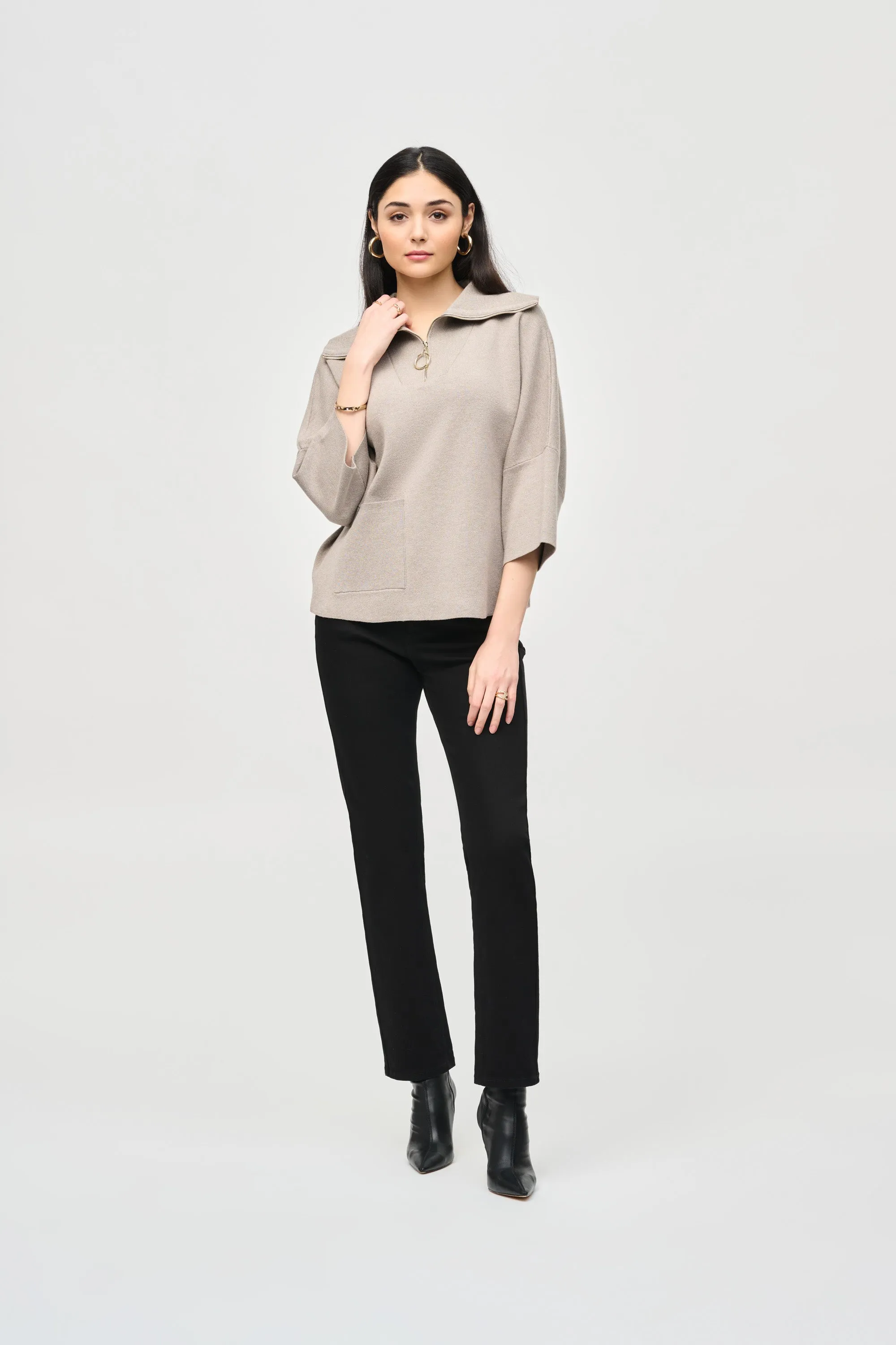 J.R 243954 Jacquard Zipped Collar Sweater