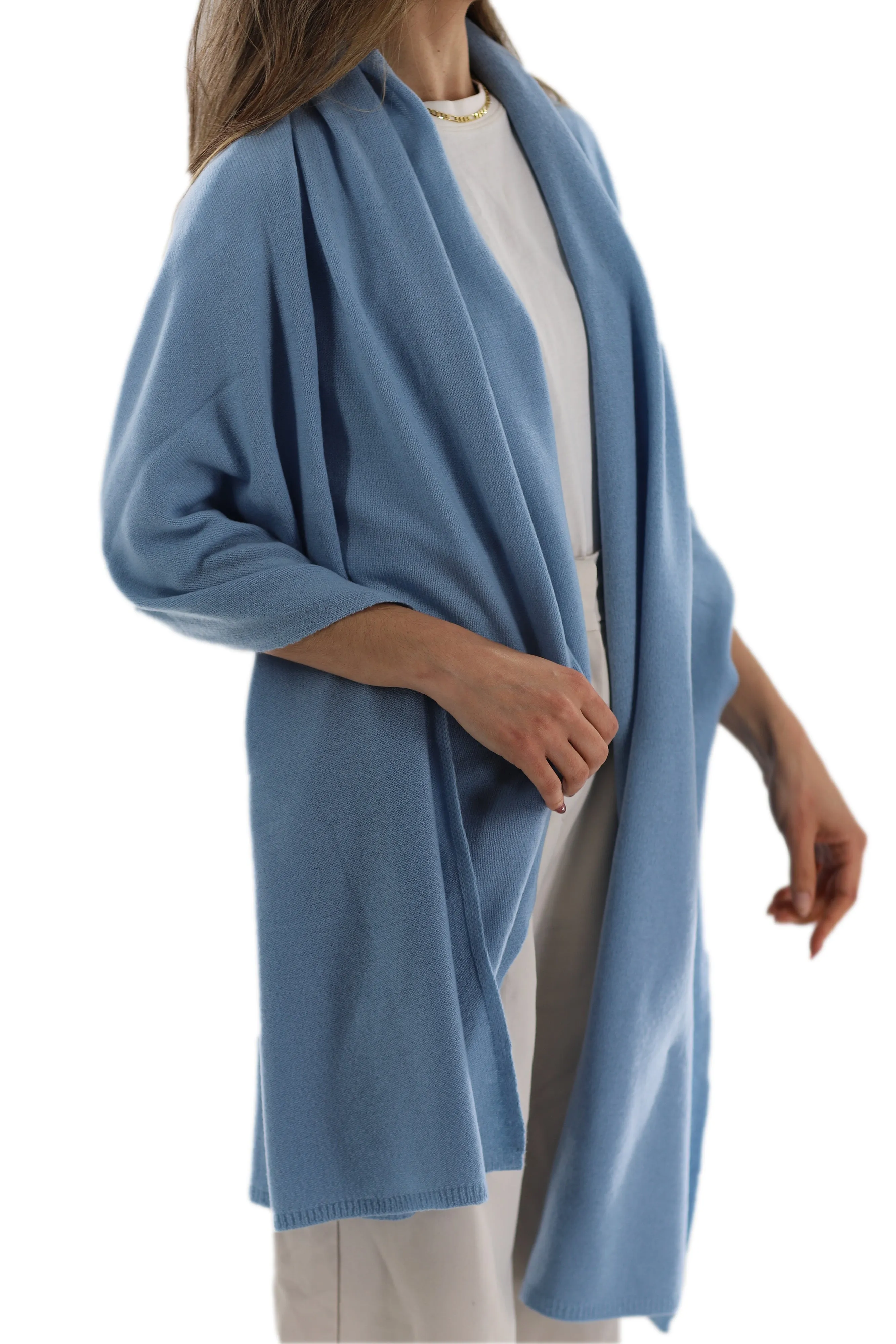 La Fiorentina SUPER SOFT Cashmere Blend Knit Shawl - Light Blue