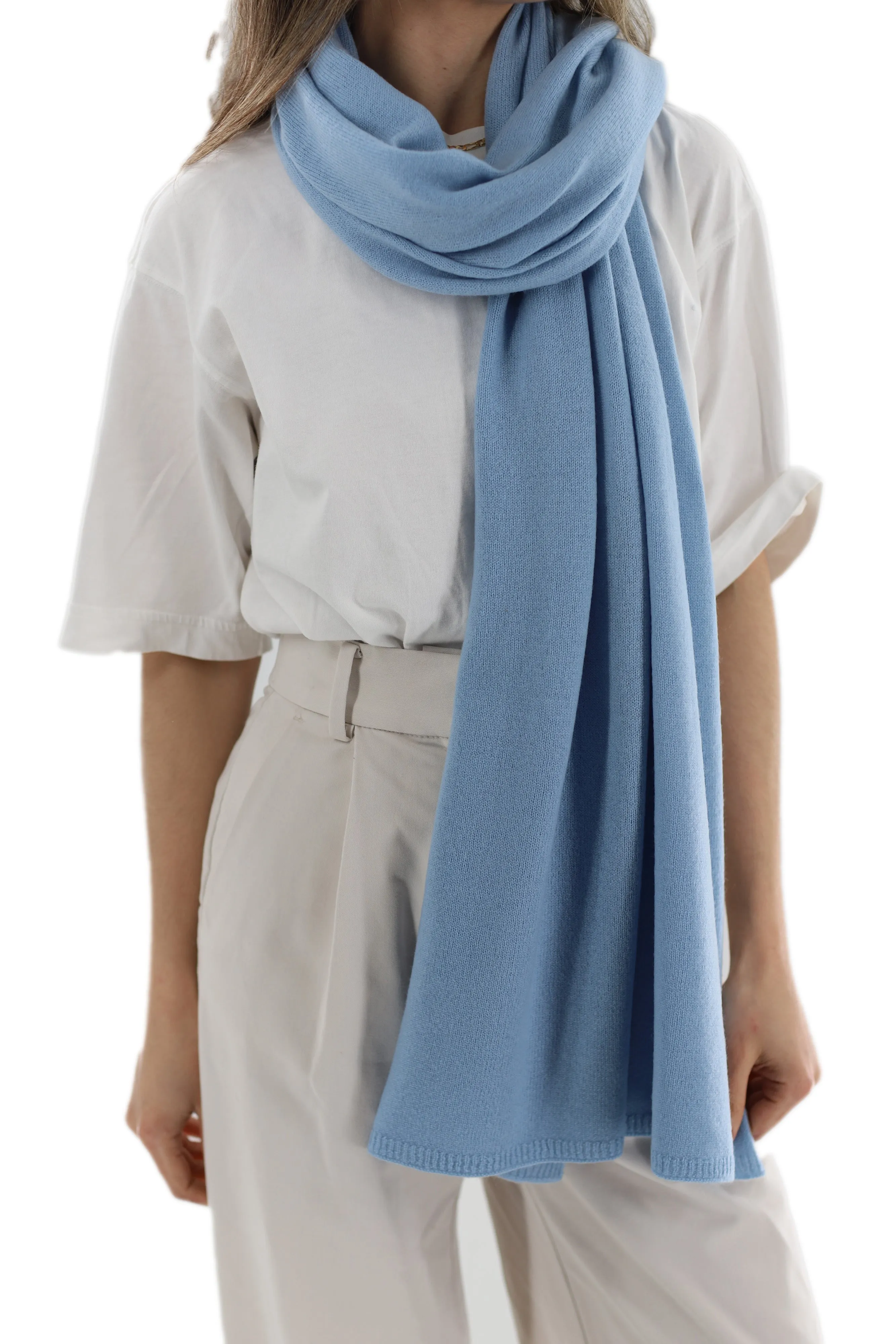 La Fiorentina SUPER SOFT Cashmere Blend Knit Shawl - Light Blue