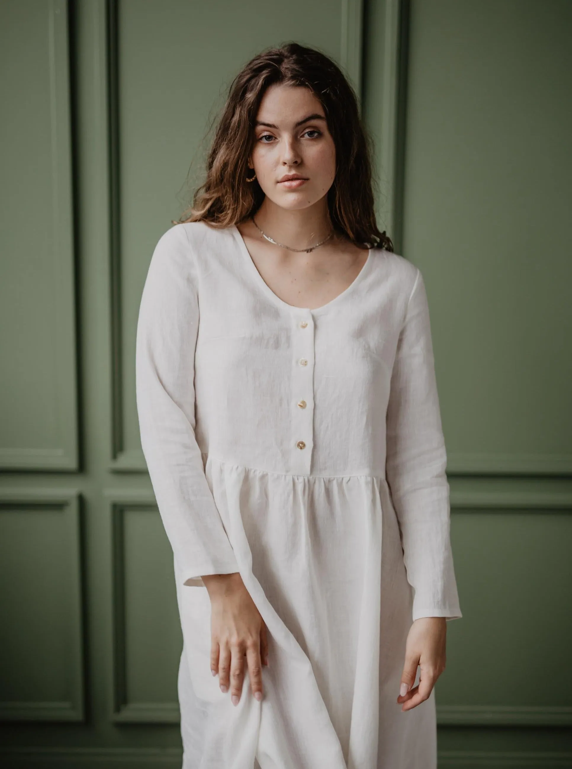 Lapland Mid-Length Linen Dress - White