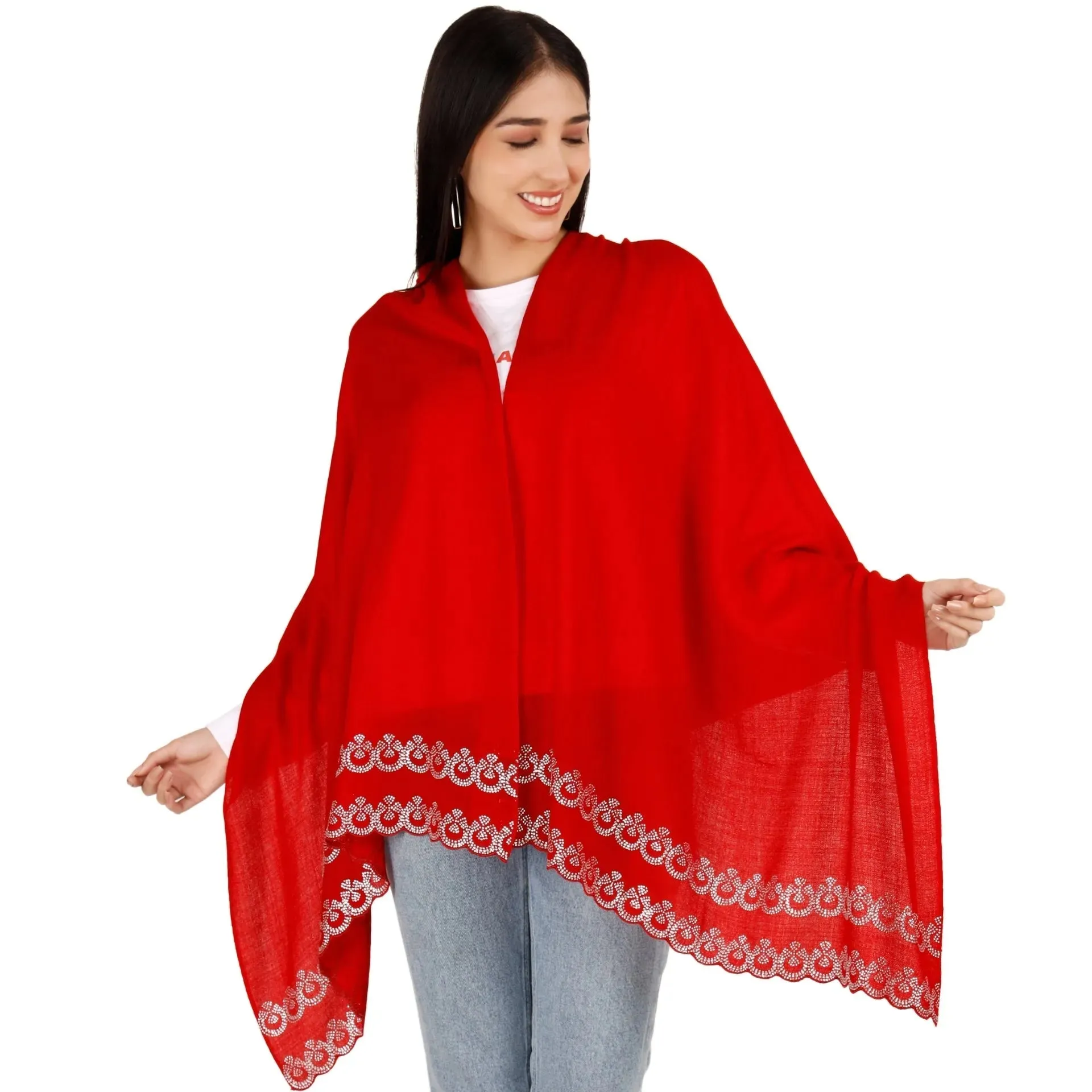 Large Pashmina Shawl with Crystal Beads Border