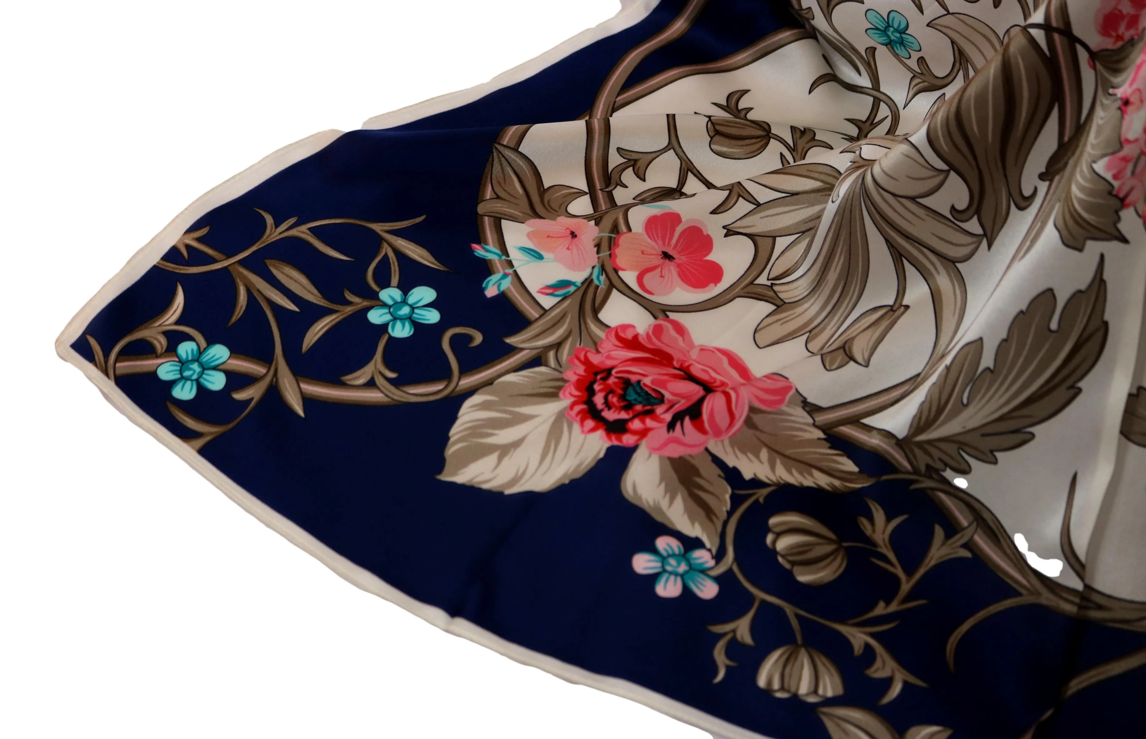 Large Square Silk Scarf Navy Theme Floral Print SZD301