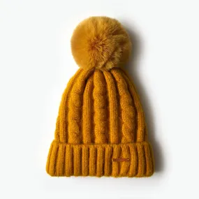 Laura Satin Lined Beanie With Detachable Pom - Spiced Mustard